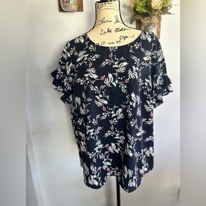 Lane Bryant blouse floral print ruffle sleeve cottage core feminine romantic